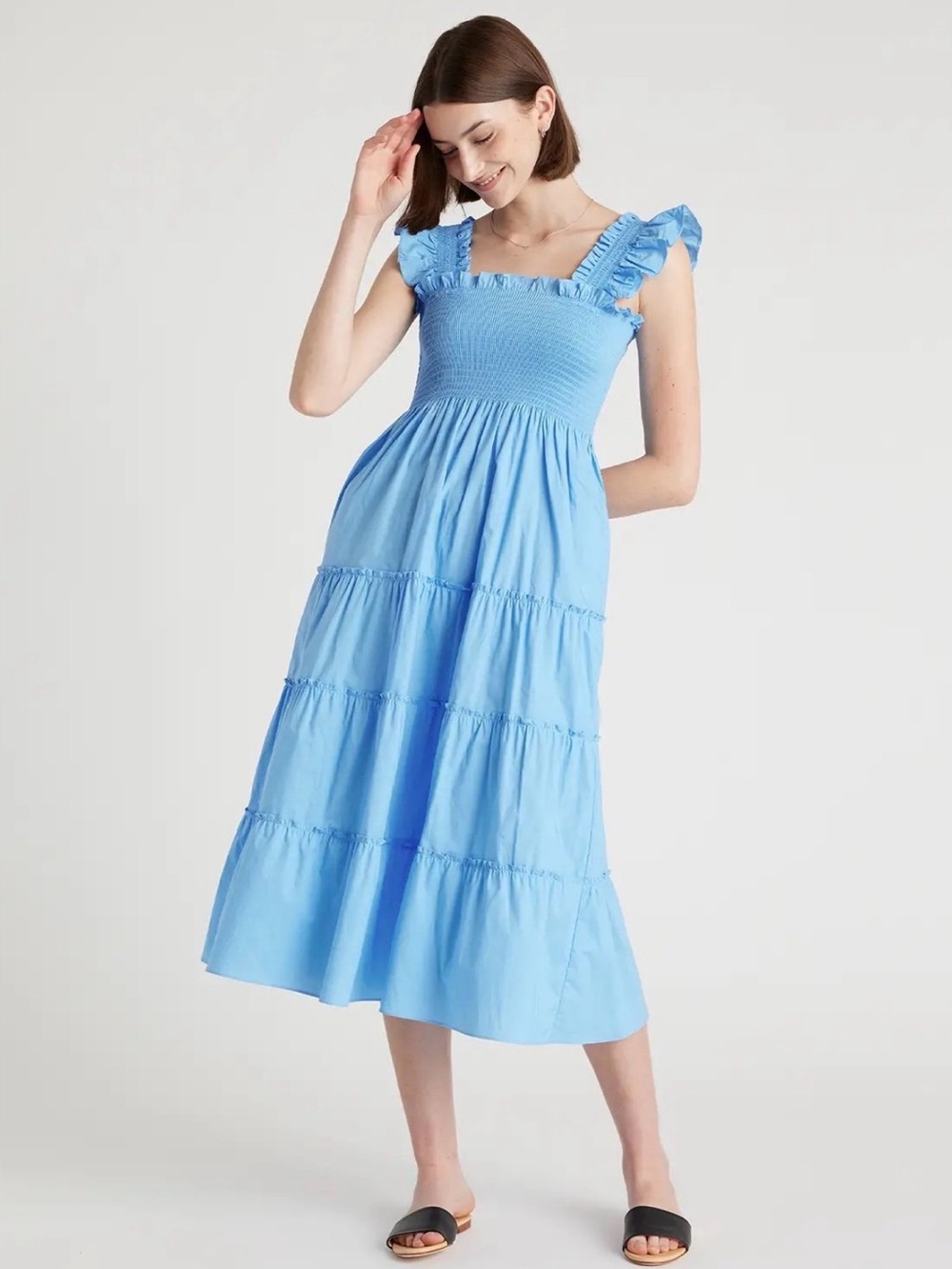 Quince Organic Cotton Poplin Smocked Midi Dress